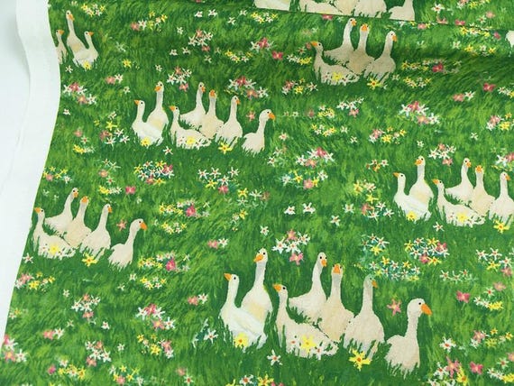 Watercolor Goose Fabric Cartoon 100% Cotton Fabric By The Half Yard