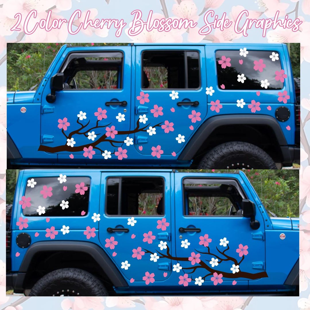 Cherry Blossom Branch and Flowers, Pair of Side Graphics for Car Sakura ...