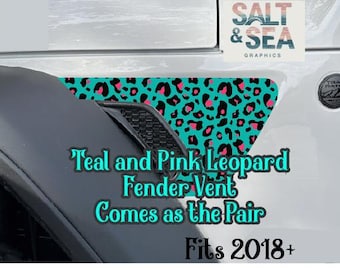 Teal and Pink Leopard Spots Custom Printed Fender Vent Decal for 2018+ JL