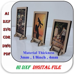Fotolijst met houder in 3 verschillende maten voor 3 mm, 4 mm, 1/8 inch materiaaldikte, fotohouder lasergesneden sjabloon