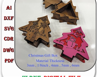 Laser Cut Christmas Gift Box 3mm 1/8inch 4mm 5mm 6mm Thickness, Christmas Tree Shaped Gift Box Svg Dxf Ai Template