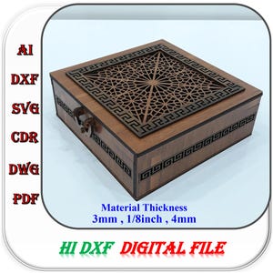 Wooden Wedding Box Laser Cut File for 3mm 1/8inch 4mm Material Thickness, Wooden Hinged Box Template