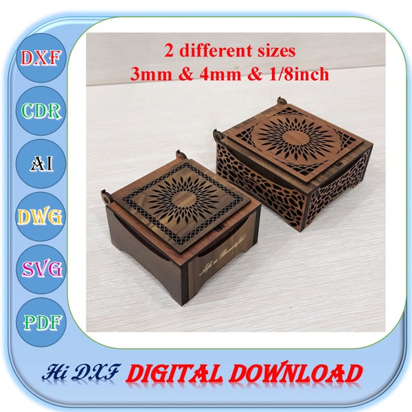 Laser cut Wooden Gift Box With 2 Different Size, 3mm 4mm 1/8 inch Jewelry Box Cut Files, Gift Box Svg Dxf Ai 3mm 4mm 1/8inch