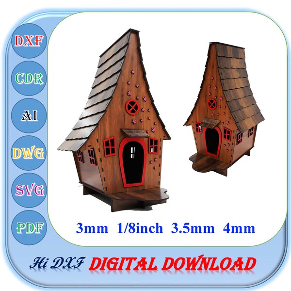 Cabane en bois découpée au laser Dxf Ai Svg, fichier découpé au laser pour abri d'oiseau en bois de 3 mm 3,5 mm 4 mm 1/8 po., fichier découpé au laser pour nid d'oiseau en bois