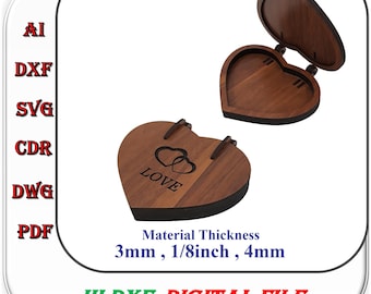 Heart Shaped Gift Box Laser Cut File 3mm 1/8inch 4mm Svg Dxf Ai Template