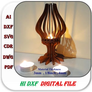 Laser Cut Wooden Tealight Candle Holder 3mm 1/8inch 4mm Material Thickness, Wooden Tealight Candle Stick Template