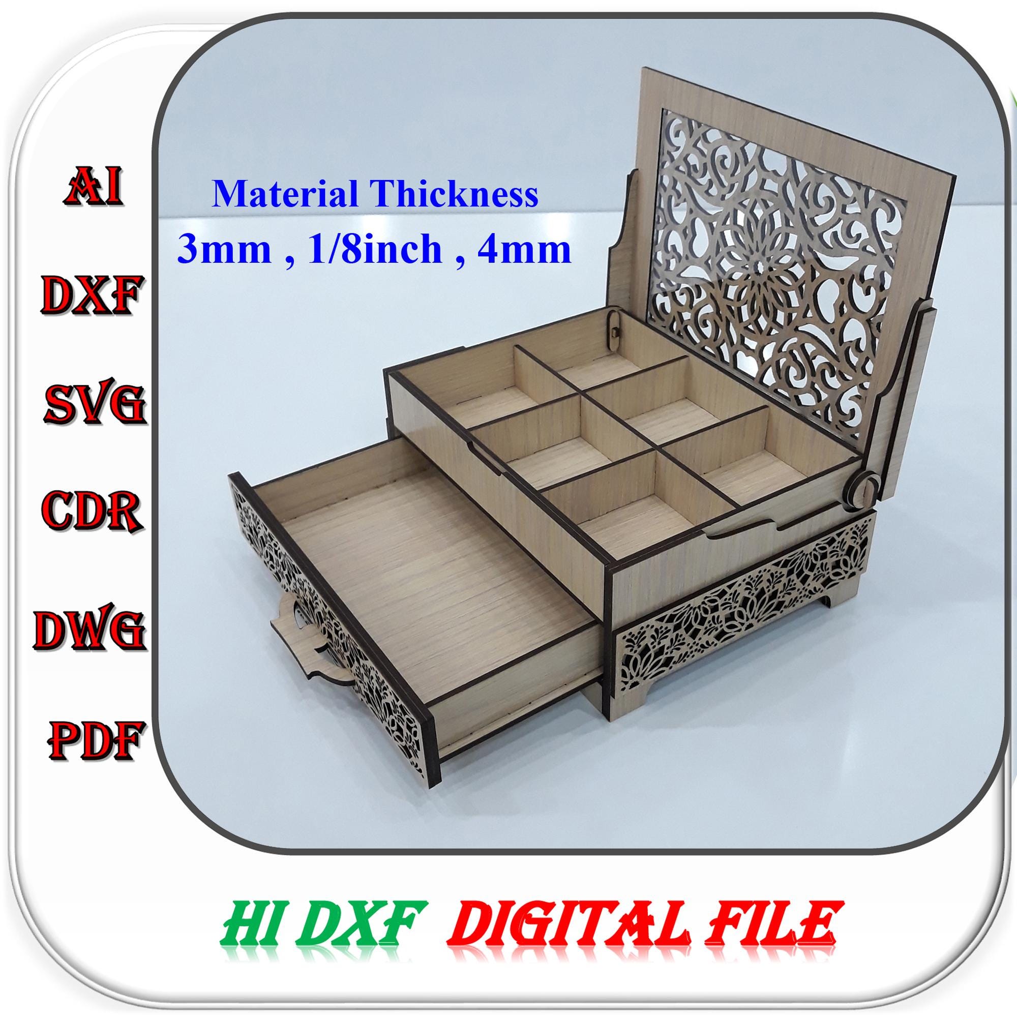 Wooden Jewelry Box With Drawer Laser Cut Box, 3mm 4mm 1/8inch Jewelry ...