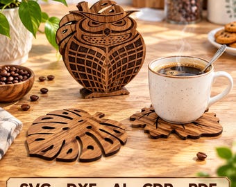 Wooden Coaster Laser Cut File Owl Shape For All Material Thickness Svg Dxf Ai Digital File