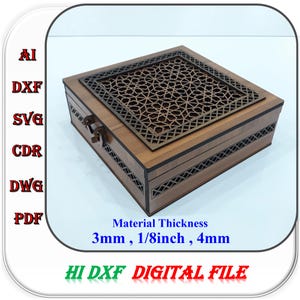 Wooden Gift and Jewelry Box Laser Cutting File for 3mm 4mm 1/8inch Svg Dxf Ai Template, Laser Cut Wedding Box with Lid Pattern