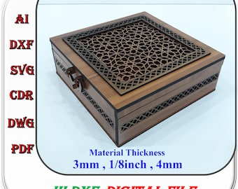 Wooden Gift and Jewelry Box Laser Cutting File for 3mm 4mm 1/8inch Svg Dxf Ai Template, Laser Cut Wedding Box with Lid Pattern