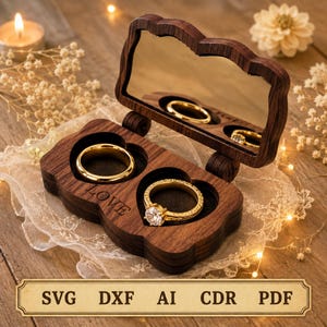 Laser Cut Wedding Ring Box Holder 3mm 1/8inch 4mm Svg Dxf Ai Template