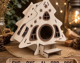 Wooden Bird House Laser Cutting Template for 3mm 1/8inch 4mm Thickness, Laser Cut Bird Shelter Svg Dxf Ai Template