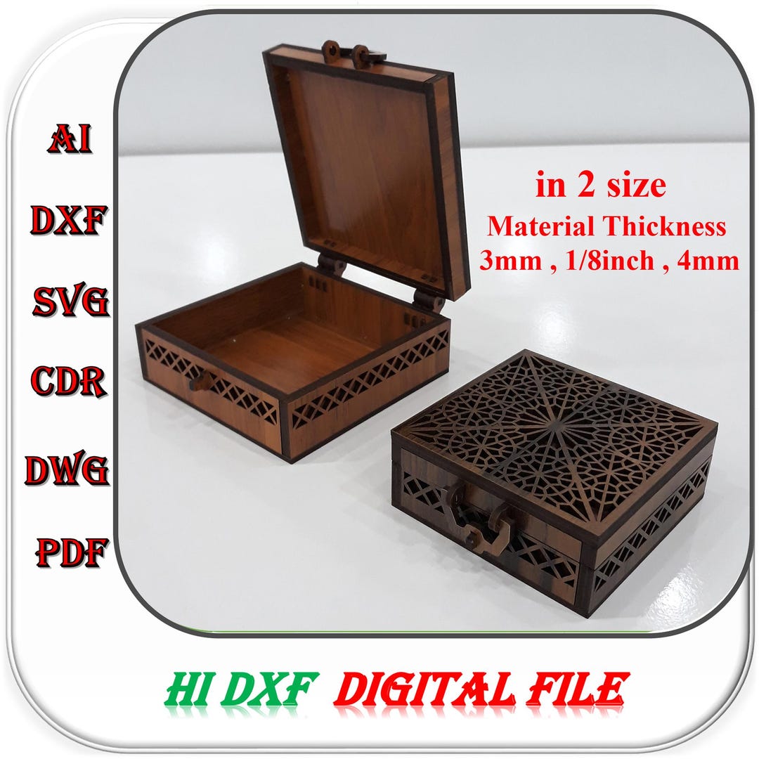 Wooden Box Laser Cutting File in 2 Different Size, 3mm 4mm 1/8inch Gift ...