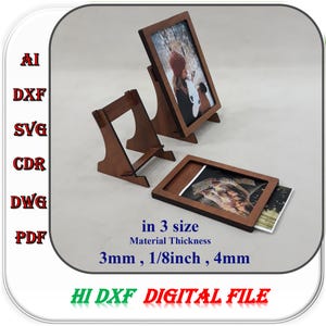 レーザーカットフォトフレーム（ホルダー付き）3サイズ 3mm 1/8インチ 4mm 素材厚 SVG Dxf Ai テンプレート