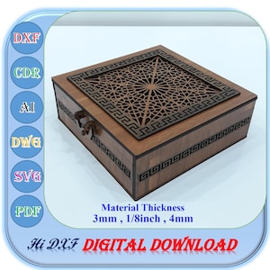 Wooden Wedding Box Laser Cut File for 3mm 1/8inch 4mm Material Thickness, Wooden Hinged Box Template
