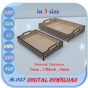 Holztablett Laser Cut Datei in 3 Verschiedenen Größe 3 mm, 1/8 zoll, 4 mm Materialstärke, Flache Lebensmittel Servierplatte Laser Cuts svg Dxf Template
