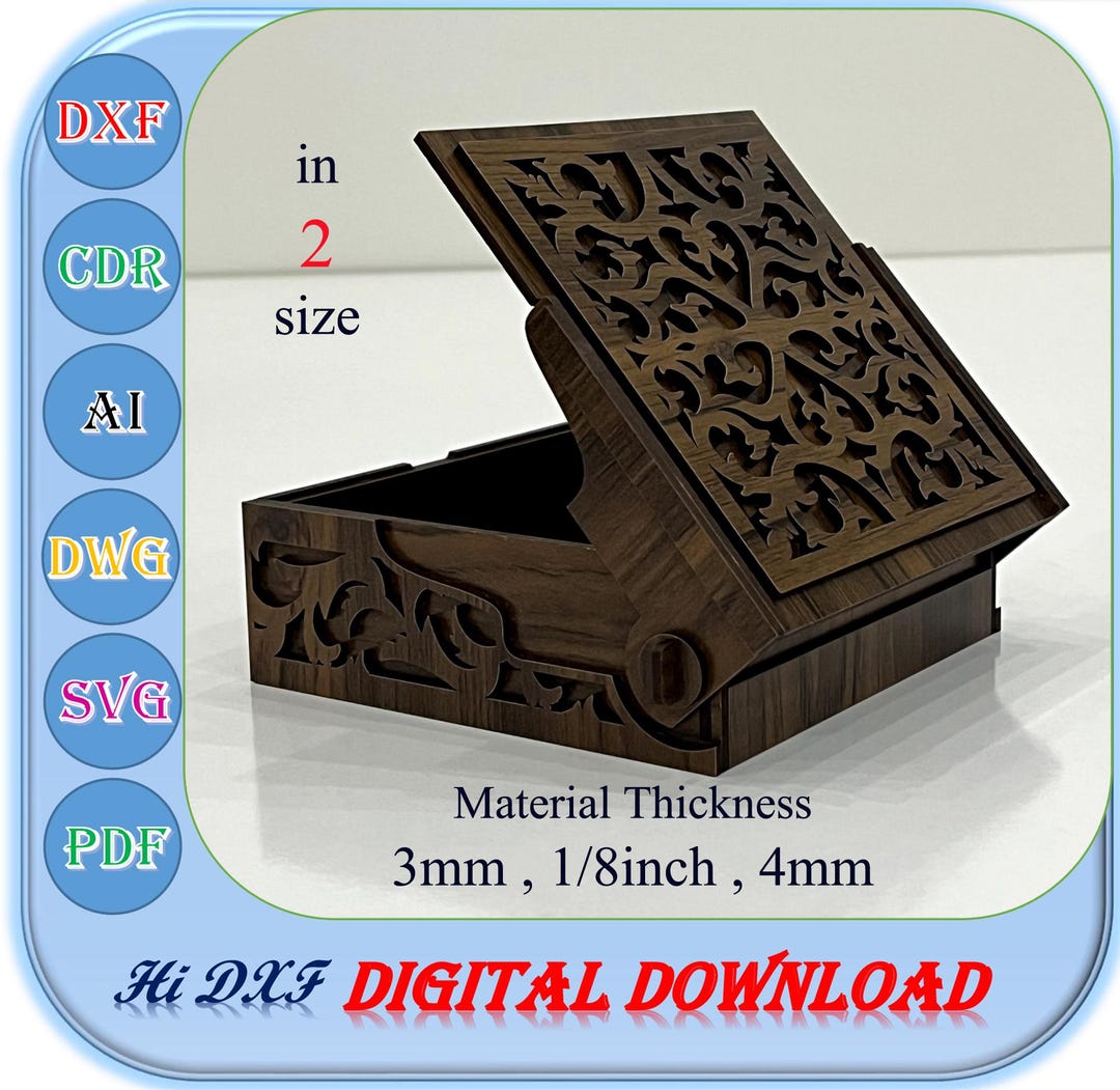 Laser Cut Gift and Jewelry Box With Flapping Lid in 2 Size for 3mm 1 ...