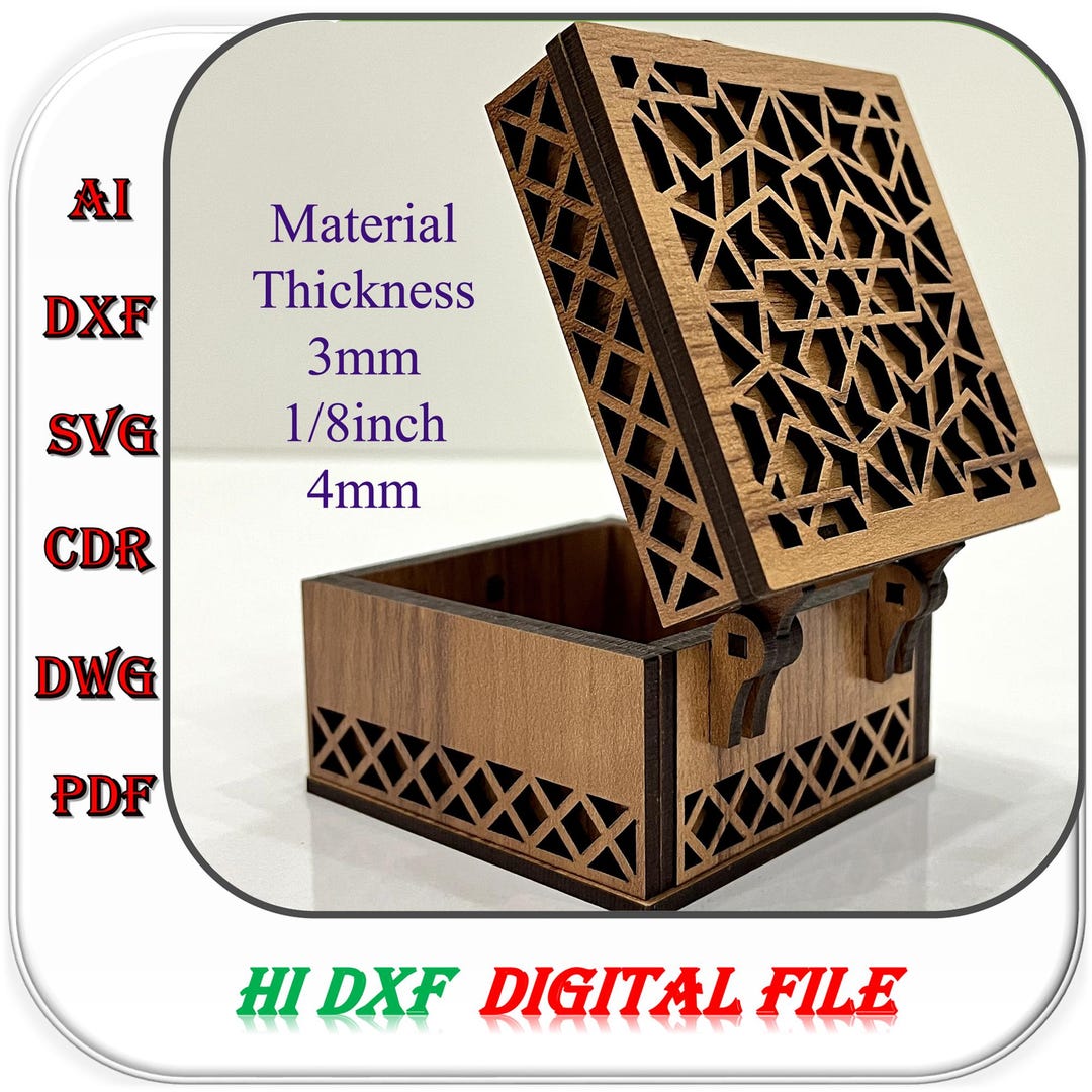 Laser Cut Wooden Gift Box With Lid and Hinge for 3mm 4mm 1/8inch Svg ...