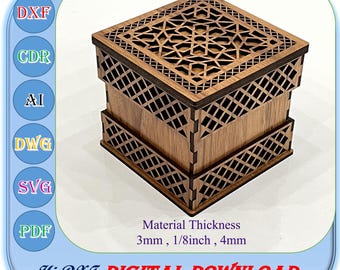 Scatola regalo in legno con coperchio File di taglio laser 3 mm 1/8 pollici 4 mm Spessore SVG DXF Ai