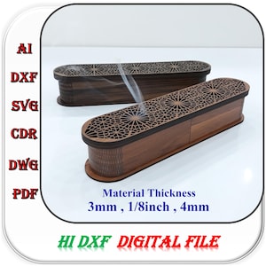 木製お香スティック（灰受けホルダー付き）レーザーカットファイル付き、3mm 4mm 1/8インチお香ホルダー SVG DXF Ai