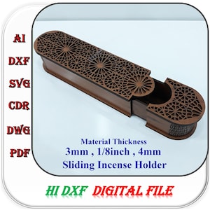 灰受けと引き戸付き木製お香立て レーザーカットファイル 3mm 4mm 1/8インチお香立て SVG Df Ai レーザーカットテンプレート