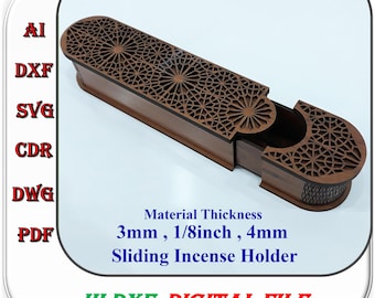 Wooden Incense Holder with Ash Catcher and Sliding Door Laser Cut File, 3mm 4mm 1/8inch Incense Stick Holder Svg Df Ai Laser cut Template