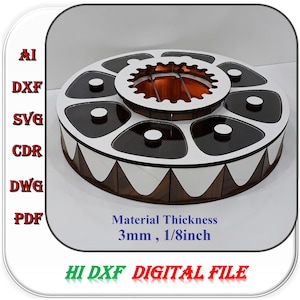 Hölzerne 8 Fach Schokolade Gewürzbox svg Dxf Ai, 3 mm 1/8 Zoll Trockenfrüchtebox mit Teelichthalter Laser Cut Datei Bild 1