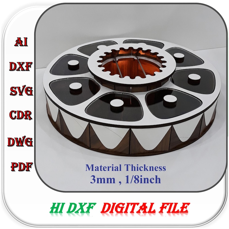 Hölzerne 8 Fach Schokolade Gewürzbox svg Dxf Ai, 3 mm 1/8 Zoll Trockenfrüchtebox mit Teelichthalter Laser Cut Datei Bild 1