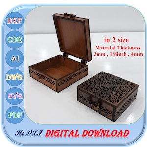 Wooden Box Laser Cutting File in 2 Different Size, 3mm 4mm 1/8inch Gift Box Svg Dxf Ai Template