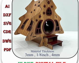 Wooden Bird House Laser Cutting Template for 3mm 1/8inch 4mm Thickness, Laser Cut Bird Shelter Svg Dxf Ai Template