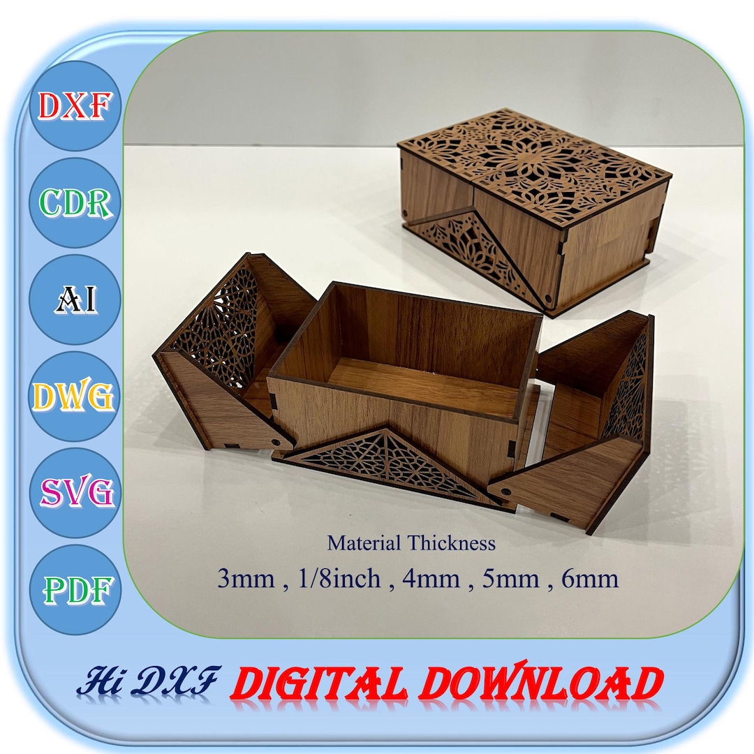 Laser Cut Wooden Gift Box Svg Dxf Ai Template for 3mm, 1/8inch, 4mm ...