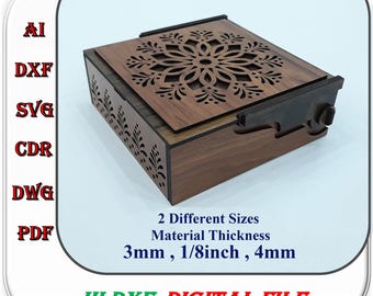Laser Cut Gift Box in 2 Different Sizes for 3mm 1/8inch 4mm Material Thickness, Gift Box Svg Dxf Ai Template