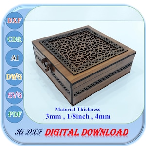 Wooden Gift and Jewelry Box Laser Cutting File for 3mm 4mm 1/8inch Svg Dxf Ai Template, Laser Cut Wedding Box with Lid Pattern