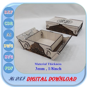 Caja de regalo cortada con láser en 2 tamaños con tapa, caja de regalo de madera de 3 mm y 1/8 pulgadas, plantilla Svg Dxf Ai de corte por láser