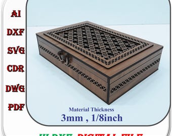 Holz Schmuck und Geschenk Box Laser Cut Datei für 3 mm 1/8 Zoll svg Dxf Ai Template