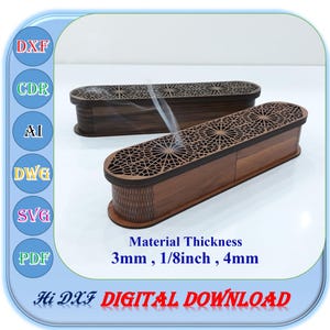 Houten wierookstokje met asvangerhouder lasergesneden bestand, 3 mm 4 mm 1/8 inch wierookhouder Svg Dxf Ai