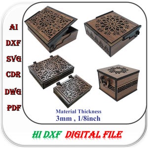 Wooden Gift Box Bundle of 4 Products Laser Cutting File, 3mm 1/8inch Jewelry Box Svg Dxf Ai Template