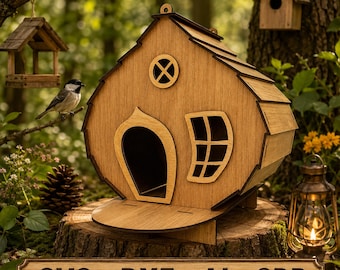 Laser Cut Bird House Laser Cutting Template 3mm 4mm 1/8inch Thickness, Wooden Bird Nest Svg Dxf Ai