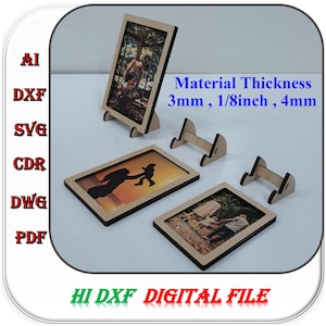 Laser Cut Bilderrahmen mit Halter in 3 Größe für 3 mm, 1/8 zoll, 4 mm Materialstärke, Bildhalter in 3 Größe svg Dxf Ai