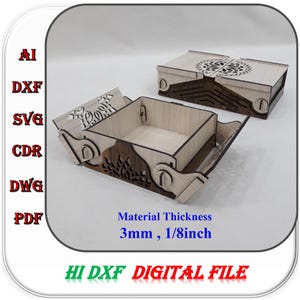 Caja de regalo cortada con láser en 2 tamaños con tapa, 3 mm (1/8 de pulgada), plantilla SVG, DXF y AI para corte láser de caja de regalo de madera.