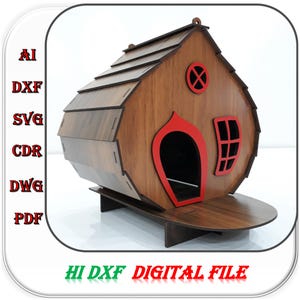 Casinha de pássaros cortada a laser, modelo para corte a laser com espessura de 3 mm, 4 mm e 1/8 de polegada, ninho de pássaros de madeira em SVG, DXF e AI.