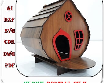 Laser Cut Bird House Laser Cutting Template 3mm 4mm 1/8inch Thickness, Wooden Bird Nest Svg Dxf Ai