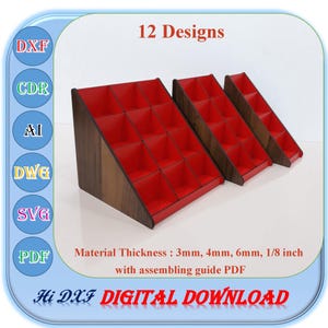 Houten 3-laags cadeaukaart displaystandaard lasergesneden bestand in 3 maten voor 3 mm, 4 mm, 6 mm, 1/8 inch Svg Dxf AI-sjabloon