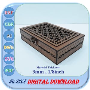 Archivo de corte láser para caja de regalo y joyería de madera de 3 mm (1/8 pulgadas) Plantilla Svg Dxf Ai