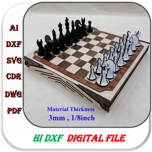 Juego de mesa de ajedrez cortado con láser, plantilla láser SVG DXF AI de 3 mm (1/8 de pulgada).
