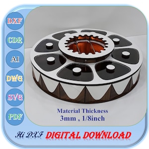 Boîte à épices pour chocolat en bois à 8 compartiments Svg Dxf Ai, boîte de fruits secs de 3 mm 1/8 po. avec photophore, fichier découpé au laser