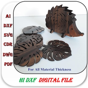 Laser Cut Wooden Coaster Hedgehog shape for All Material Thickness Svg Dxf Ai