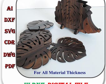 Laser Cut Wooden Coaster Hedgehog shape for All Material Thickness Svg Dxf Ai