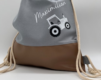 Personalisierte Turnbeutel Kinder Einschulung – Eule, Bär, Stinktier, Eichhörnchen oder Traktor – mit PU-Borte