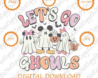 Let's Go Ghouls Halloween PNG, Retro Halloween SVG, Kids Halloween Boo PNG, Retro Halloween Ghost Png